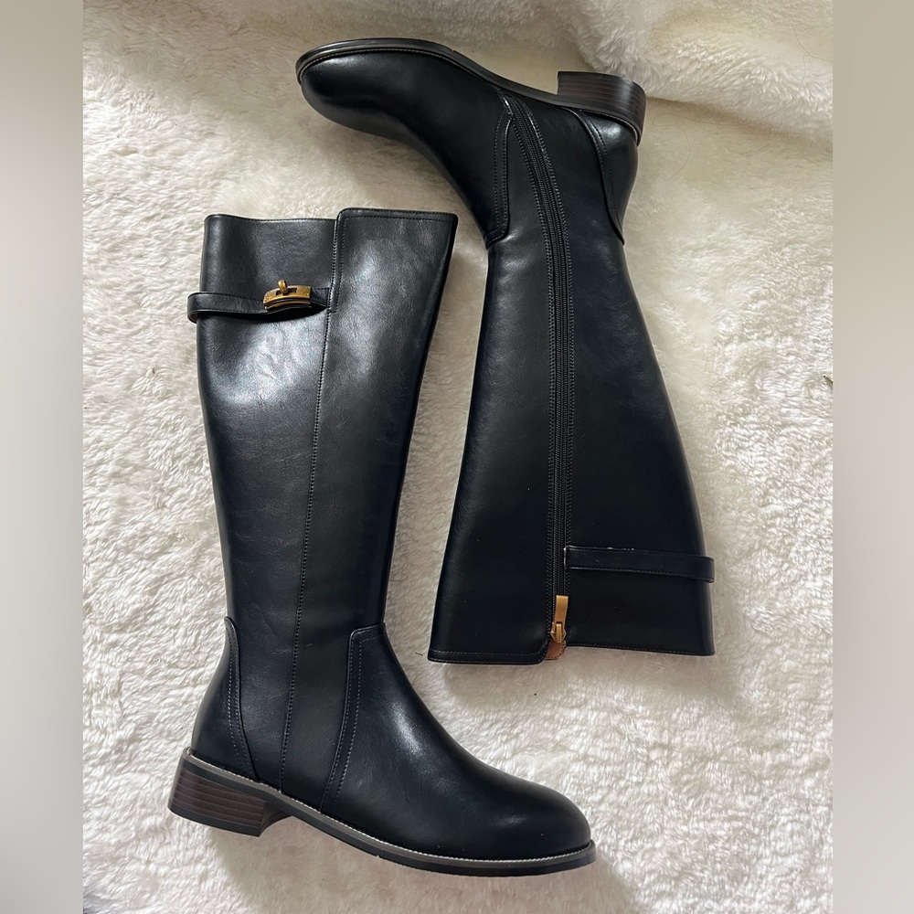 Elegant Black Leather Knee-High Boots